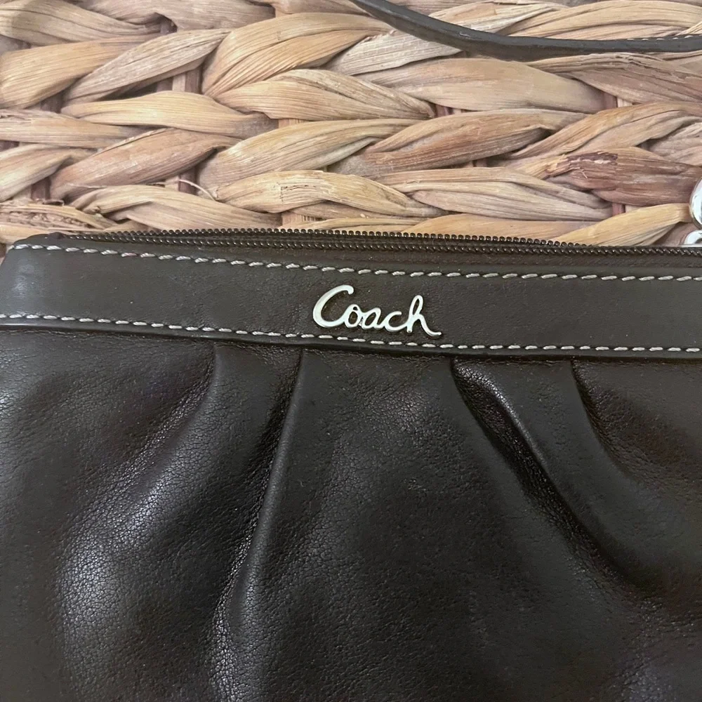 Authentic Coach Black Leather Wristlet with Silver Hardware